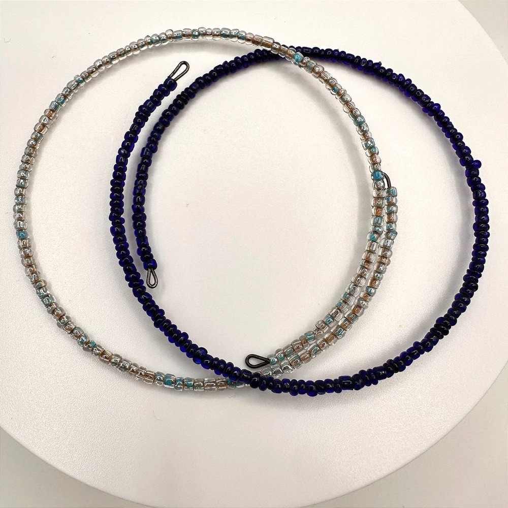 Vintage 90s Beaded Bracelet Blue Clear Glass Seed Beads Boho‎ Jewelry Retro Y2K